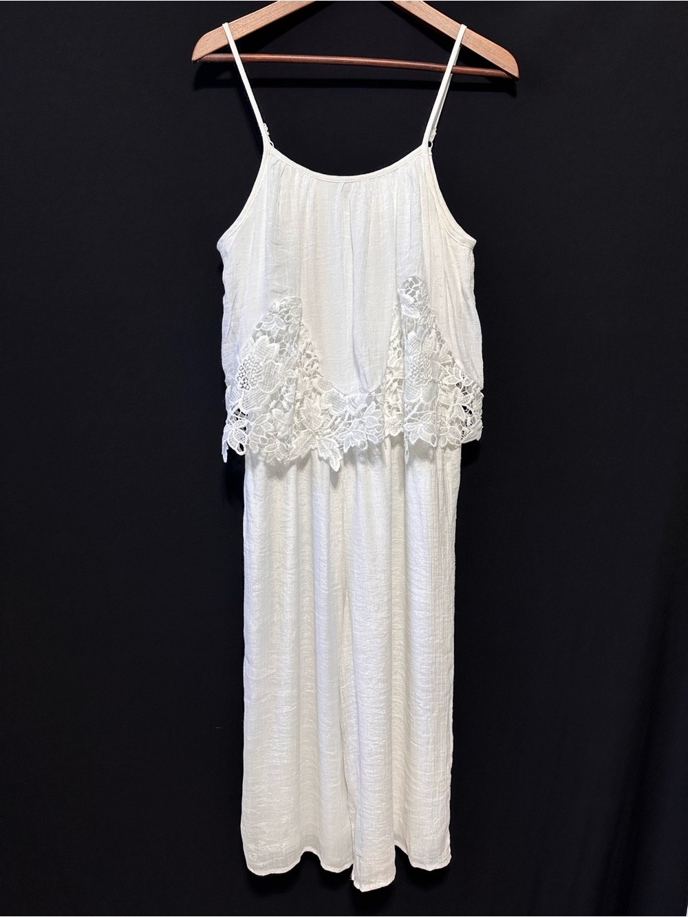 J GEE White Lace Wide Leg Jumpsuit Boho Coquette Resort Romper